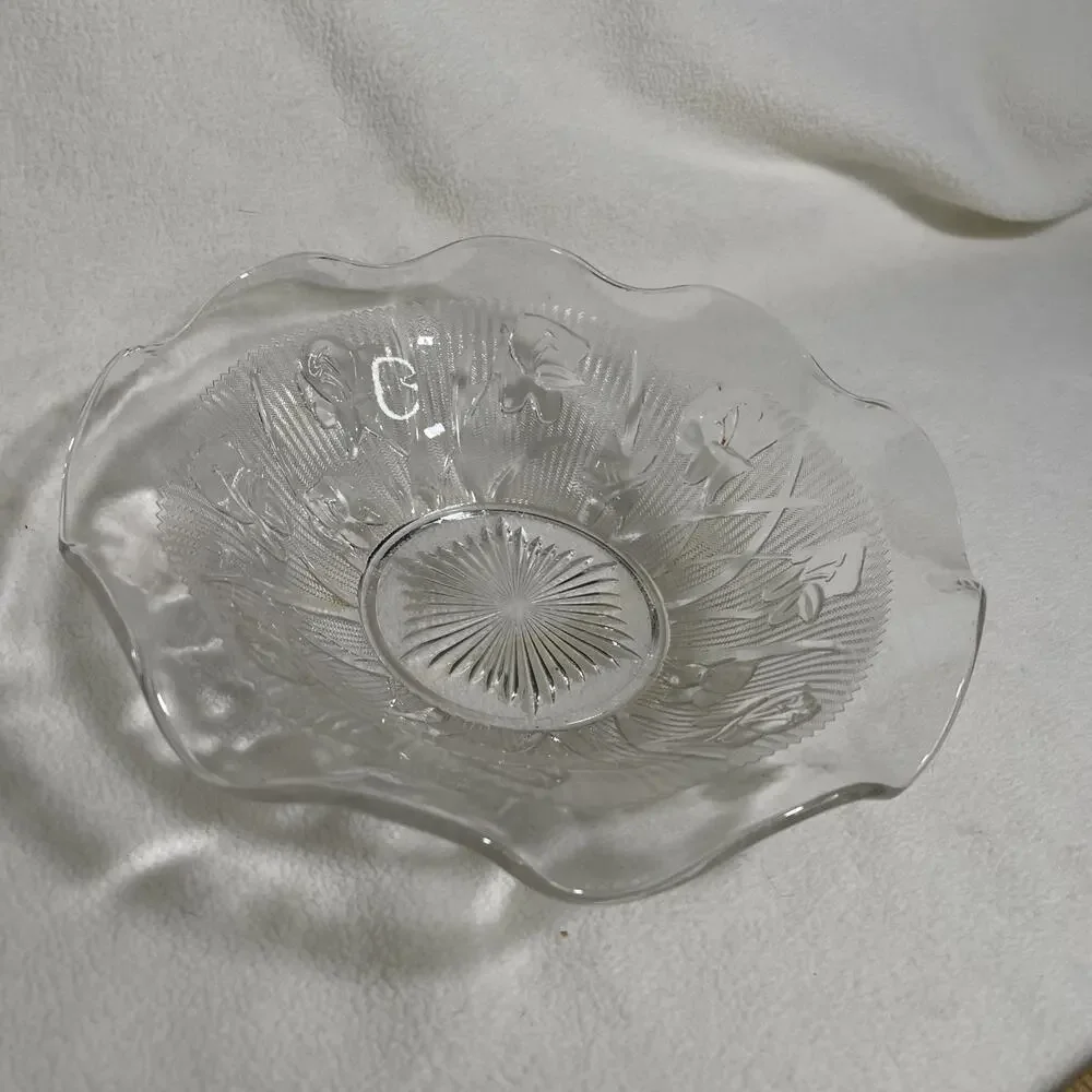 Vintage Depression Glass Jeannette Glass Iris Herringbone Ruffled Bowl 11 1/2